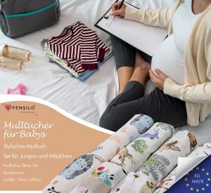 Baby Mulltücher; Mullwindeln; Spucktücher; fensilo; mulltücher baby; mulltücher baby mädchen; spucktücher baby; spucktücher baby mädchen; spucktuch junge; Fensilo baby; Fensilo baby blanket; blanket; baby blanket; newborn; object; knitted; top view; Fensilo.com; white blanket; white; background; beautiful; indoors; sheet; cover; fabric; wash; cushion; bed; polyester; satin; protection; swaddle blanket; comfortable; cotton; hypoallergenic; cute; design; washable; warm; comfy; care; soft; bedroom; set; size; crib; baby crib; outdoor; playground; vacation; park; sleep; colorful; breathable; layers; 2 layers; premium; materials; premium materials; high-quality; quality; unisex; 10 set blankets; forest animals; porcupine; rabbit; fox; wolf