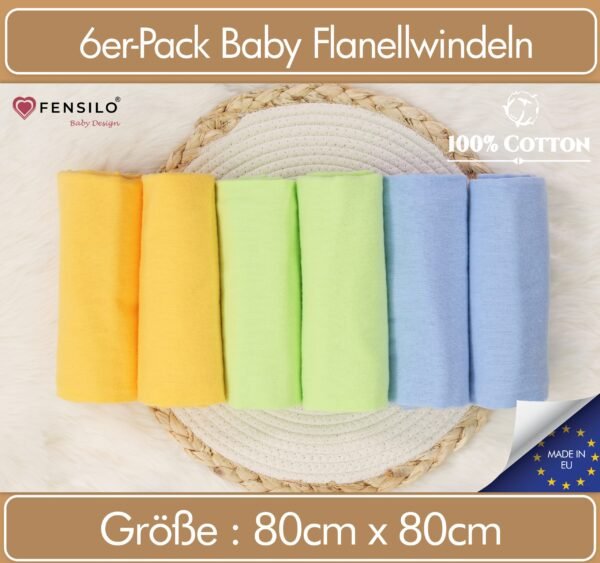 Baby Mulltücher; Mullwindeln; Spucktücher; fensilo; mulltücher baby; mulltücher baby mädchen; spucktücher baby; spucktücher baby mädchen; spucktuch junge; Fensilo baby; Fensilo baby blanket; blanket; baby blanket; newborn; object; knitted; top view; Fensilo.com; white blanket; white; background; beautiful; indoors; sheet; cover; fabric; wash; cushion; bed; polyester; satin; protection; swaddle blanket; comfortable; cotton; hypoallergenic; cute; design; washable; warm; comfy; care; soft; bedroom; set; size; crib; baby crib; outdoor; playground; vacation; park; sleep; colorful; breathable; layers; 2 layers; premium; materials; premium materials; high-quality; quality; unisex; 6 set blankets; Yellow; blue; green; colorful blankets;