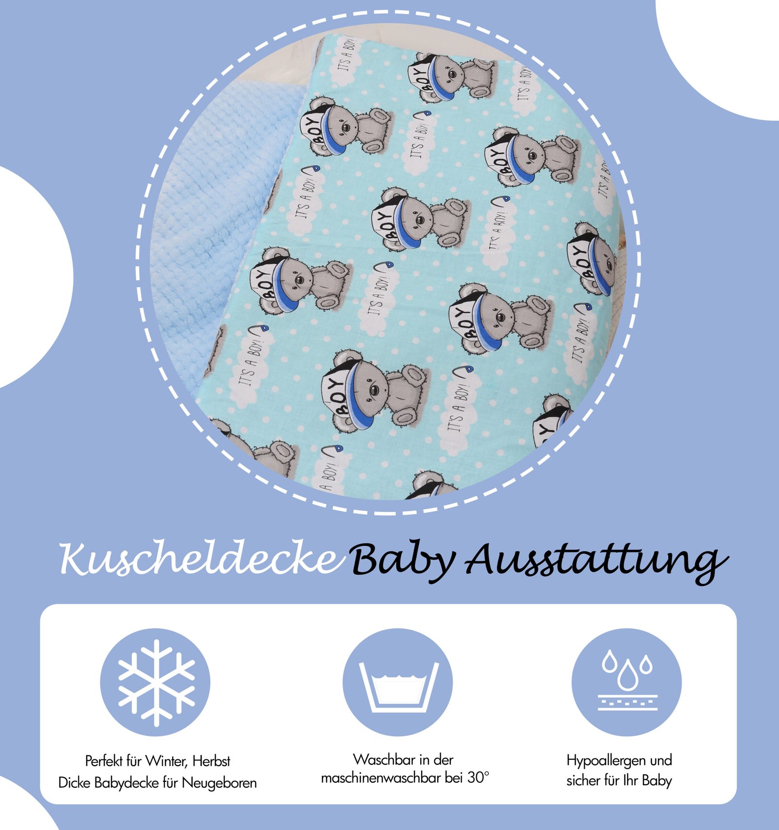 FENSILO Babydecke – Kuscheldecke Weiche 70x100cm | Ausstattung Hergestellt – in Krabbeldecke Teddybär wij Kinderdecke Multifunktionsdecke hebben de – und Plüsch zoekt, ook EU Doppelseitige Waar Baumwolle Blau der aus Baby je