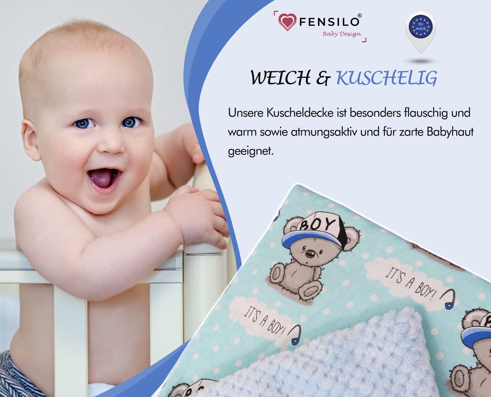 FENSILO Babydecke – Kuscheldecke Baby Ausstattung – Doppelseitige  Multifunktionsdecke – Krabbeldecke Weiche Kinderdecke aus Plüsch und  Baumwolle 70x100cm Hergestellt in der EU Blau Teddybär | Waar je ook zoekt,  wij hebben de